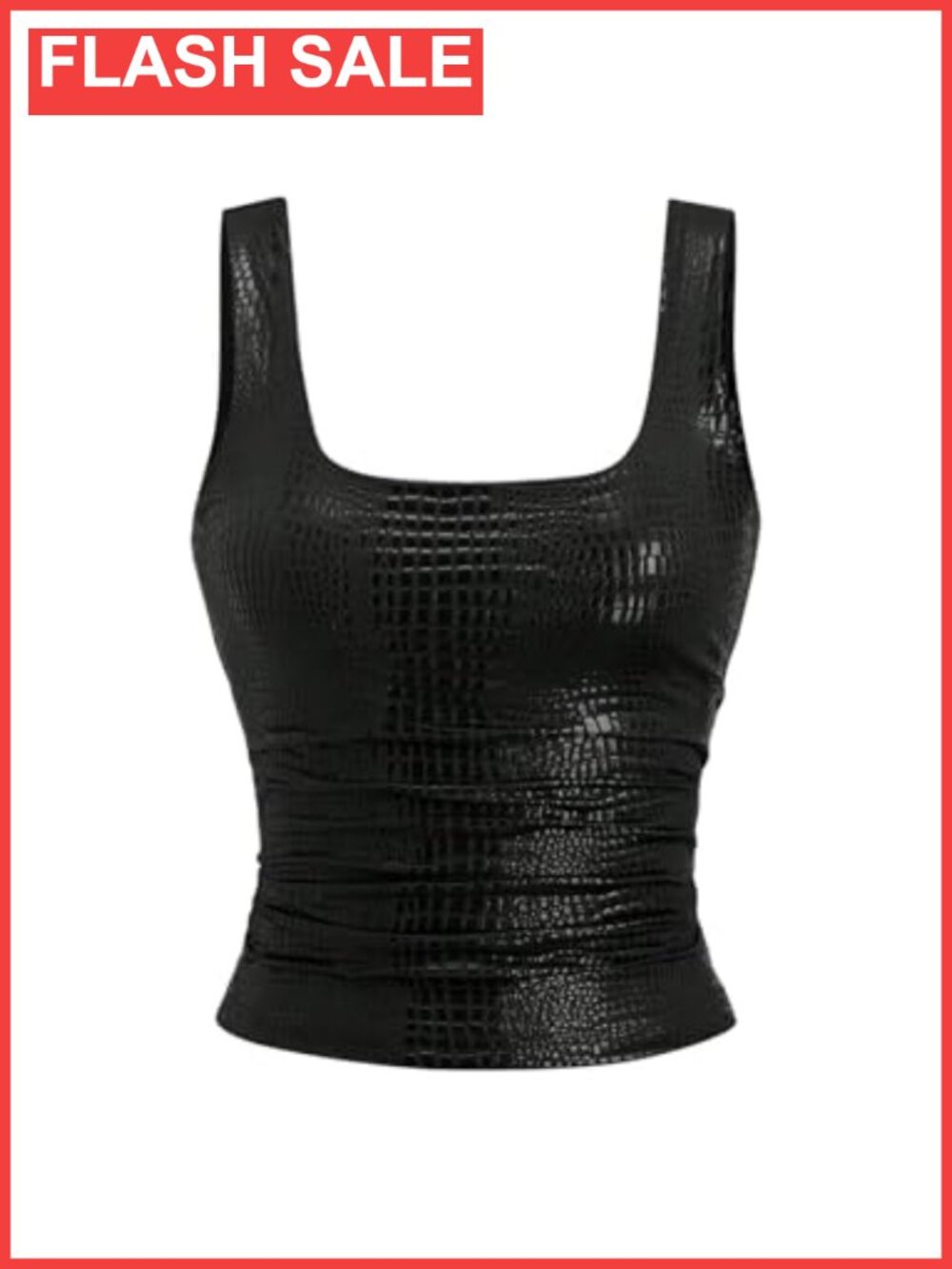 Women's Faux Leather Square Neck Sleeveless Crop Top Clubwear Party